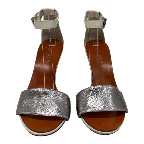 Lauren Ralph Lauren Leah Leather Snakeskin High Heel Pumps Sandals Women’s 7.5 - Picture 3 of 15